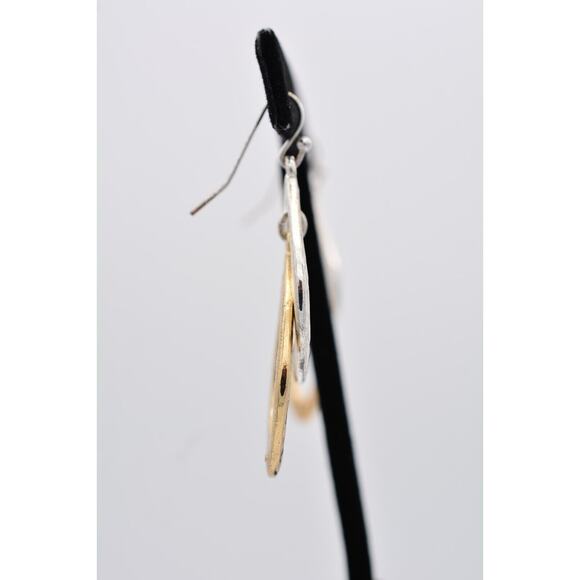 Liz Claiborne Vintage Dangle Earrings Silver Gold Tone Pebbled Shiny 1990s BinU - Picture 8 of 12